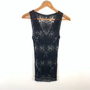 Vintage The Limited Crochet Knit Tank Top Black with Sequins Size Medium Y2K 90s